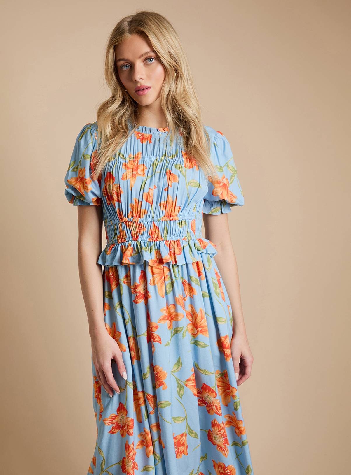 DOROTHY PERKINS Shirred Bodice Frill Midi Dress 10 - Image 4